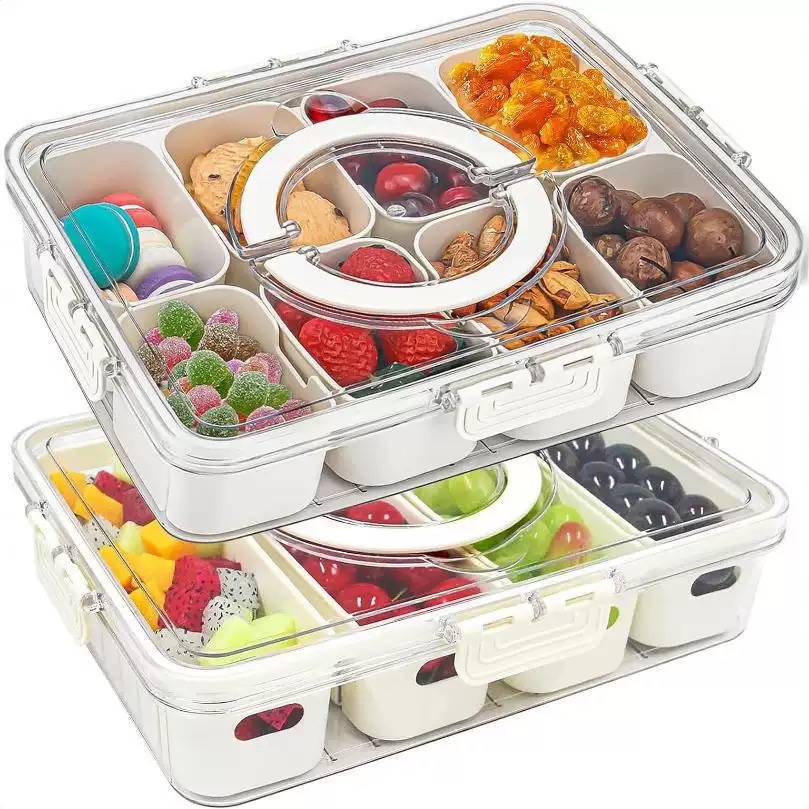 蓋付きコンパートメントプレート、食品保存容器、スナックボックス、4/8セルスナックボックス、冷蔵庫用野菜と果物の保存ボックス