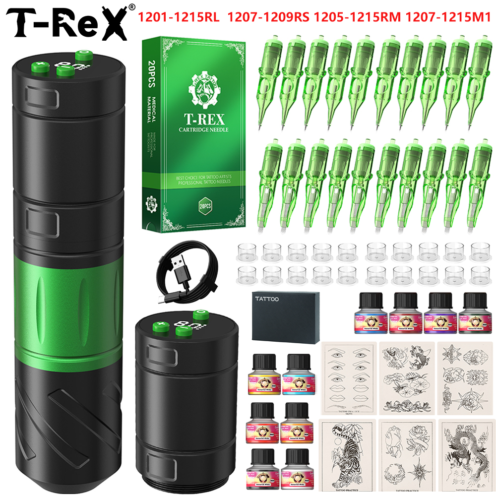 タトゥーキット T-Rex 回転タトゥーマシン ワイヤレス タトゥーマシン ペン LED デジタル ディスプレイ 3.5 ミリメートル ストローク タトゥー パワー タトゥー キット