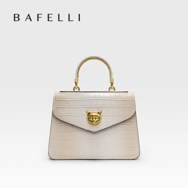 BAFELLI ファッショナブルなクロコダイル柄の本革ハンドバッグは、手持ちに適した取り外し可能な牛革のショルダーストラップが特徴です