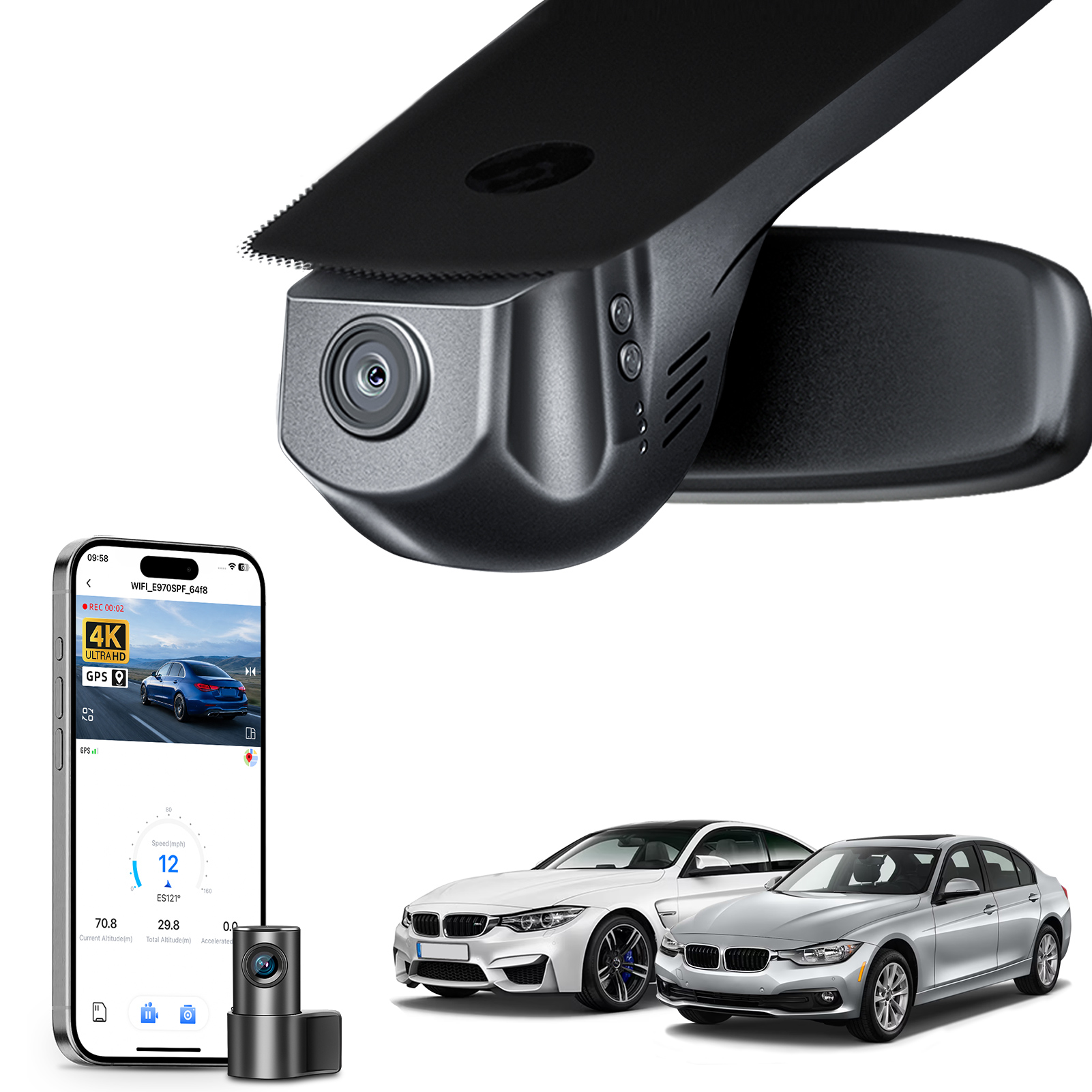 Mangoal 4K ダッシュカム BMW 3 シリーズ Gen6 F30 F31 F34 F35 M3 F80 ダッシュ車カメラ 2012-2019 GPS WiFi