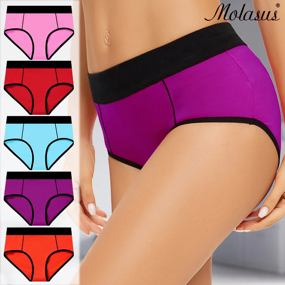 Molasus 5 個女性の快適な綿の下着女の子ミッドハイウエストフルカバレッジパンティーレディースストレッチブリーフプラスサイズ