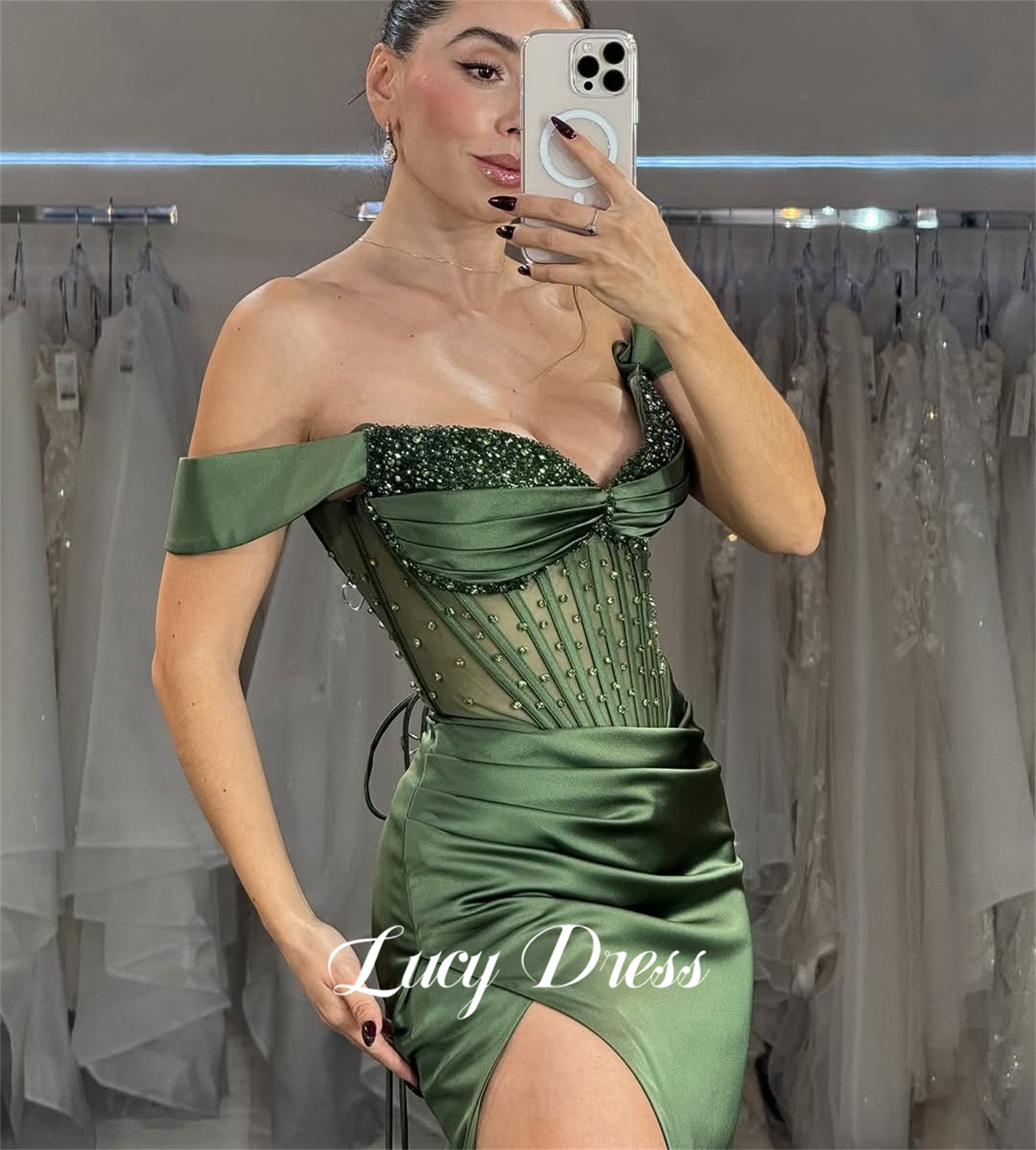ルーシーカスタマイズされたガラドレス特別な日のための豪華な女性のイブニングドレスマーメイドビーズの装飾ウエディングドレス