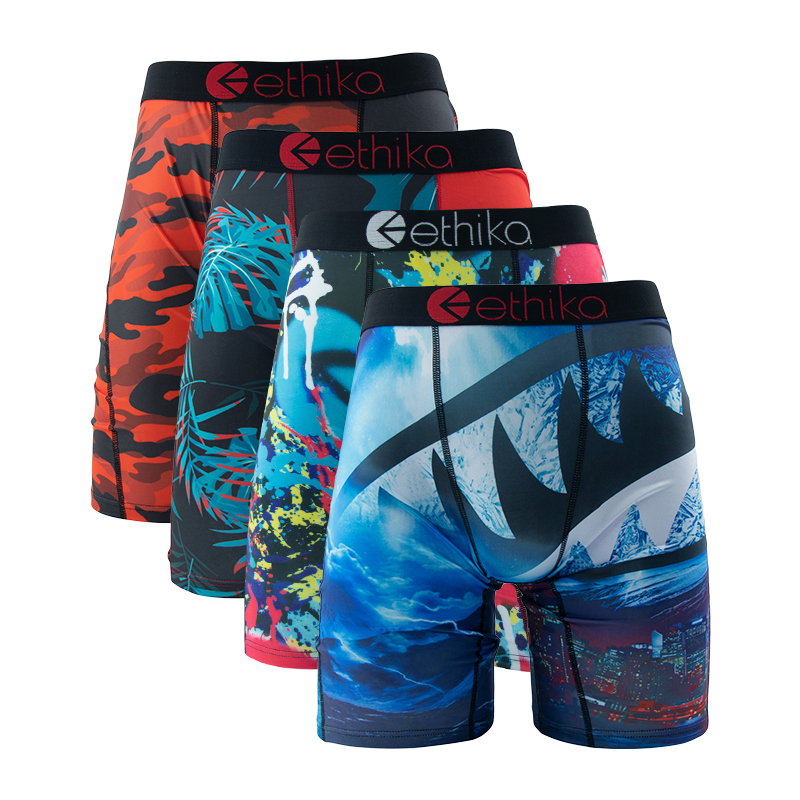 ETHIKA 4 個男性下着ボクサー通気性水泳男のパンツプラスサイズのプリントメンズパンティートランクスセクシーな男性のボクサーブリーフ
