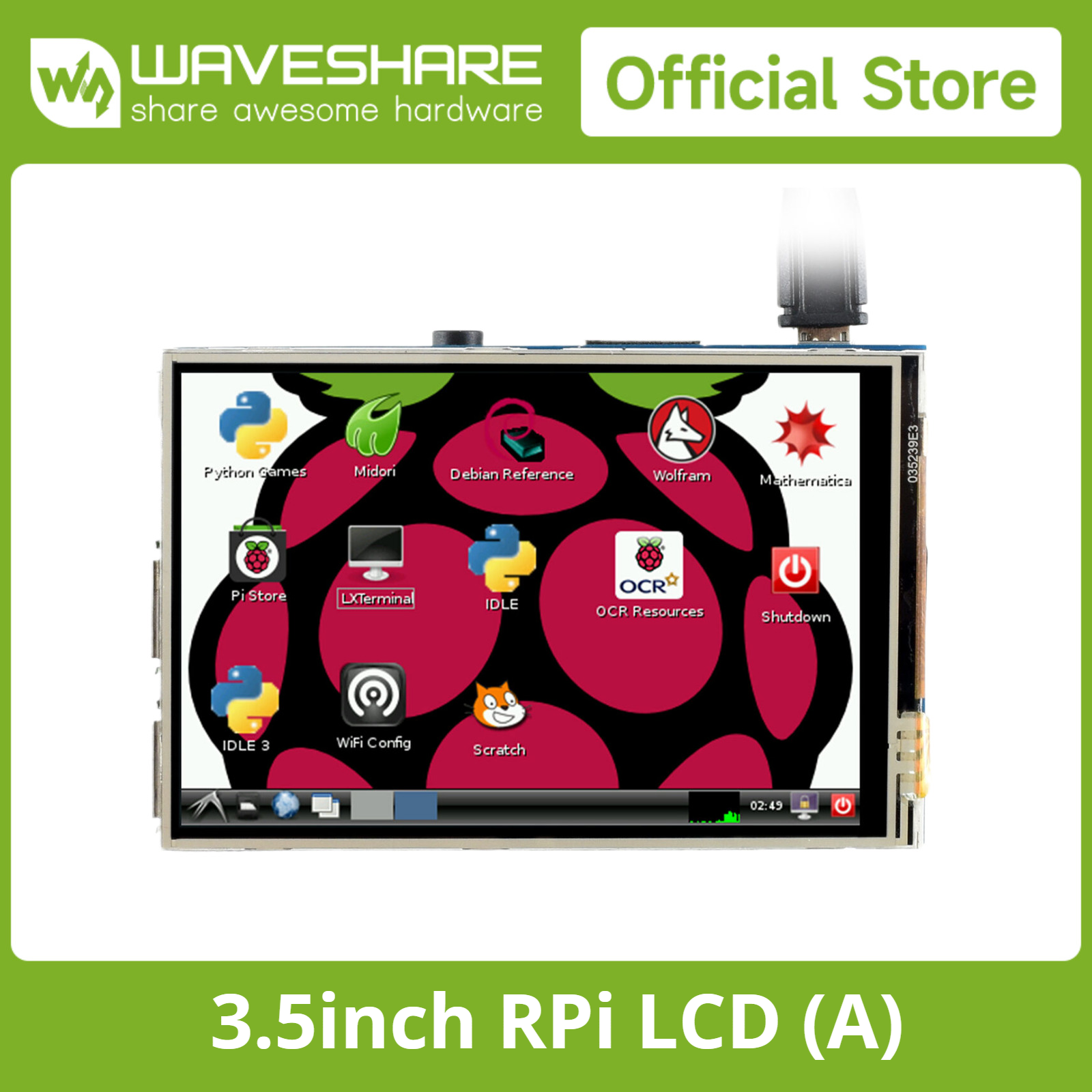 Waveshare 3.5 インチ RPi LCD (A) Raspberry Pi ディスプレイモジュール TFT 320*480 抵抗膜タッチパネル Pi Zero/Zero W/Zero WH/3B /4B 用