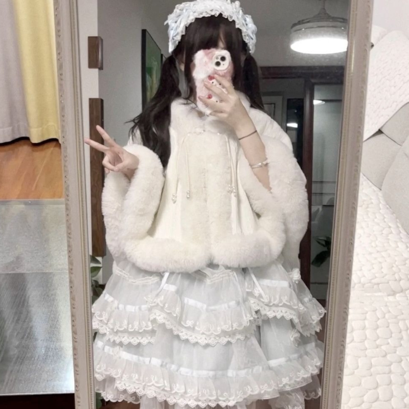 Japanese Lolita Sweet Solid Capes Casual Elegant Warm Jackets Viange Korean Fashion Outerwear Clothing Chic