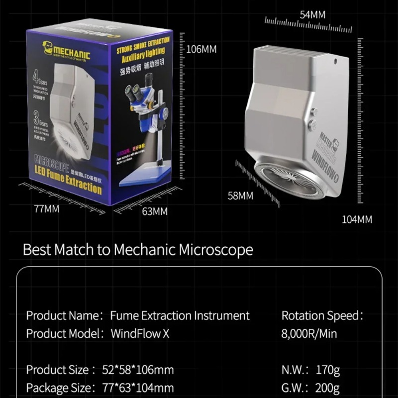 MECHANIC WindFlow X Exhaust Fan with Light Powerful Smoke Exhaust Tool for Microscope Motherboard PCB Welding Repair