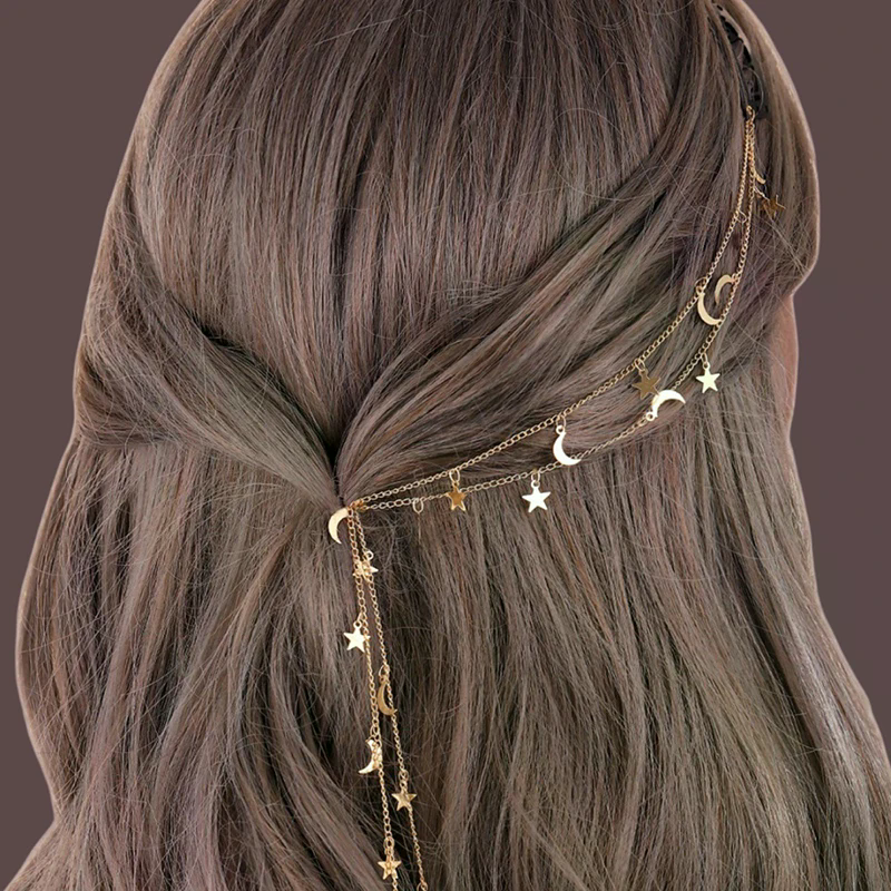 2 個ムーンスター編組ヘアチェーンスーパー妖精の頭飾り女性や女の子に適した毎日のヘアアクセサリーギフト
