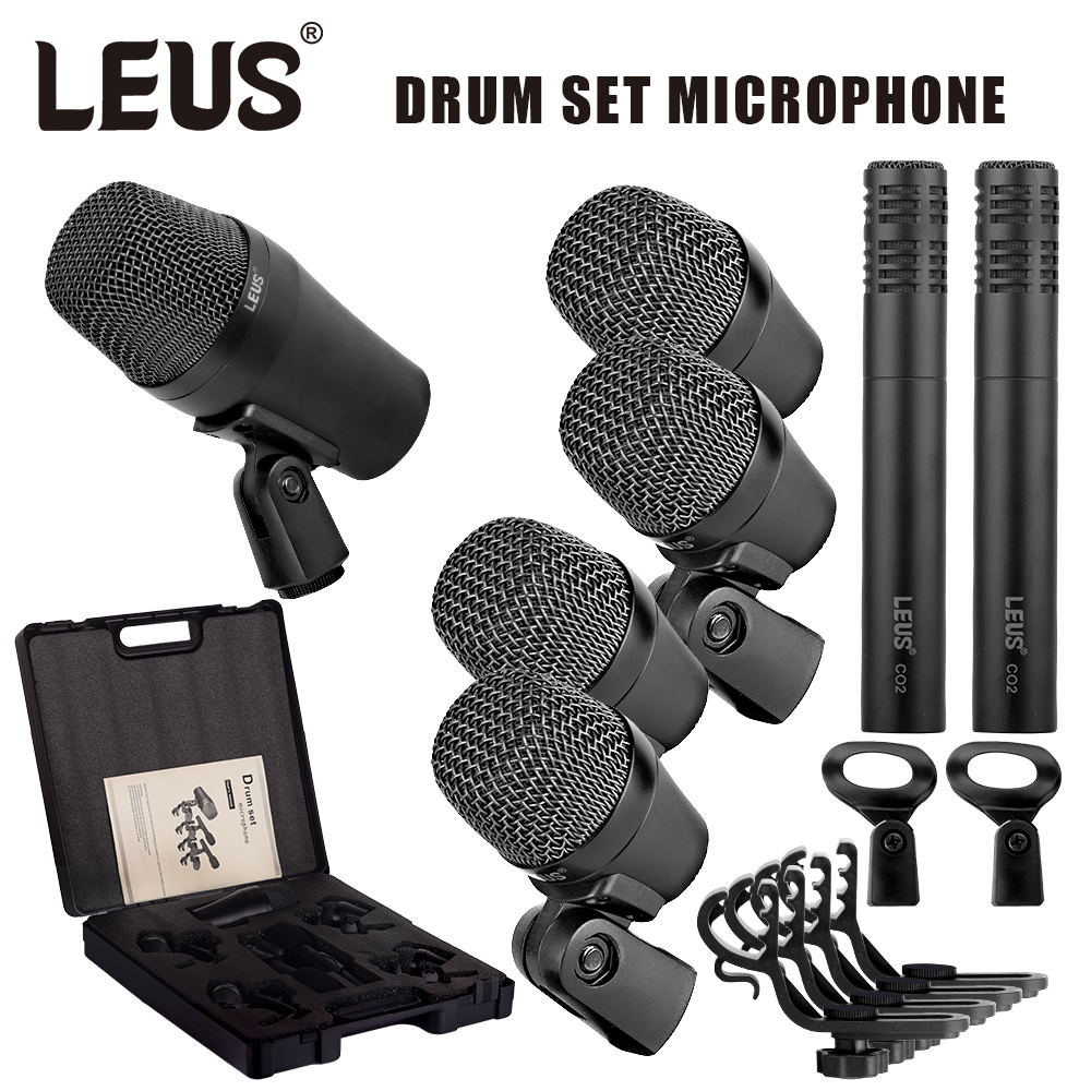 LEUS CO2 7 ピース最高品質有線ダイナミックドラムマイクキックベース、楽器タム/スネア