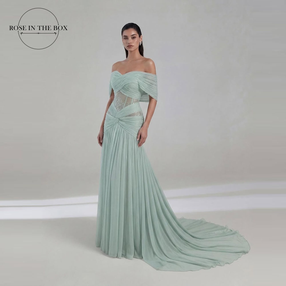 ROSEINTHEBOX Off Shoulder Women's Formal Evening Gowns Chiffon Mermaid Prom Dresses 2026 Customized Long Formal فساتين سهره