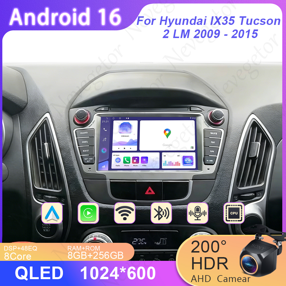 アンドロイド 16 Carplay ヒュンダイ IX35 ツーソン 2 LM 2009 - 2015 カーラジオマルチメディアビデオプレーヤー QLED スクリーン GPS ナビゲーション WiFi 5 グラム