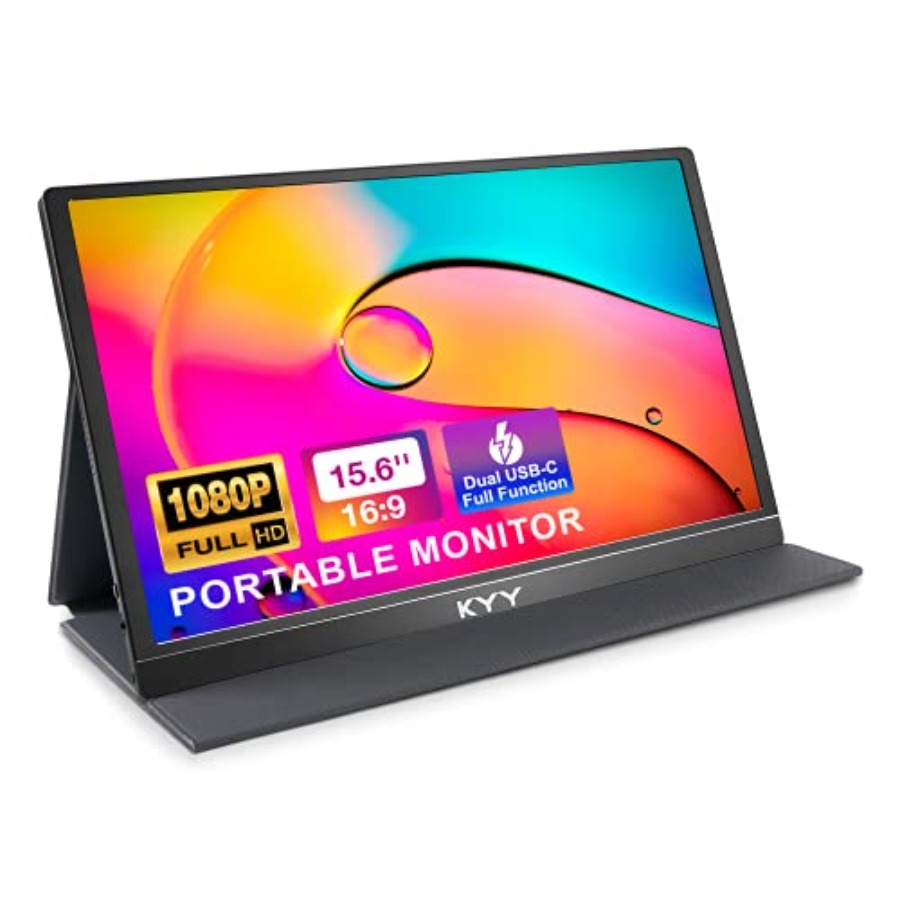Portable Monitor 15.6'' 1080P FHD USB-C Laptop Monitors w/Smart Cover and Dual Speaker, HDMI Computer Display IPS HDR External