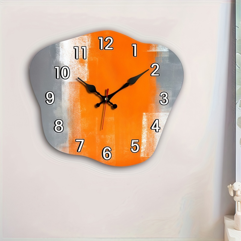 Gray & Orange Abstract Art Alien Wooden Silent Hanging Wall Clock,Suitable for Living Room,Office,Study, Bedroom,Home Decoration