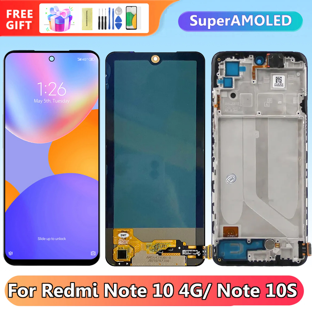 100% テスト済み AMOLED Redmi Note10s ディスプレイタッチスクリーンデジタイザアセンブリ部品 Xiaomi Redmi Note10 4 グラム DIY フレーム液晶