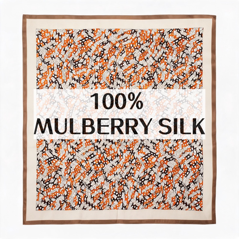 70x70CM 100% MULBERRY SILK Satin Square Scarf Vintage Interlocking Geometric Print Bandana Luxury Neck Tie Bag Ribbon Hair Scarf