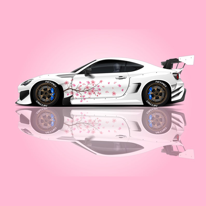 桜のカラーリング、日本サイドカーデカール、ユニバーサルサイズ、大型車両グラフィックス