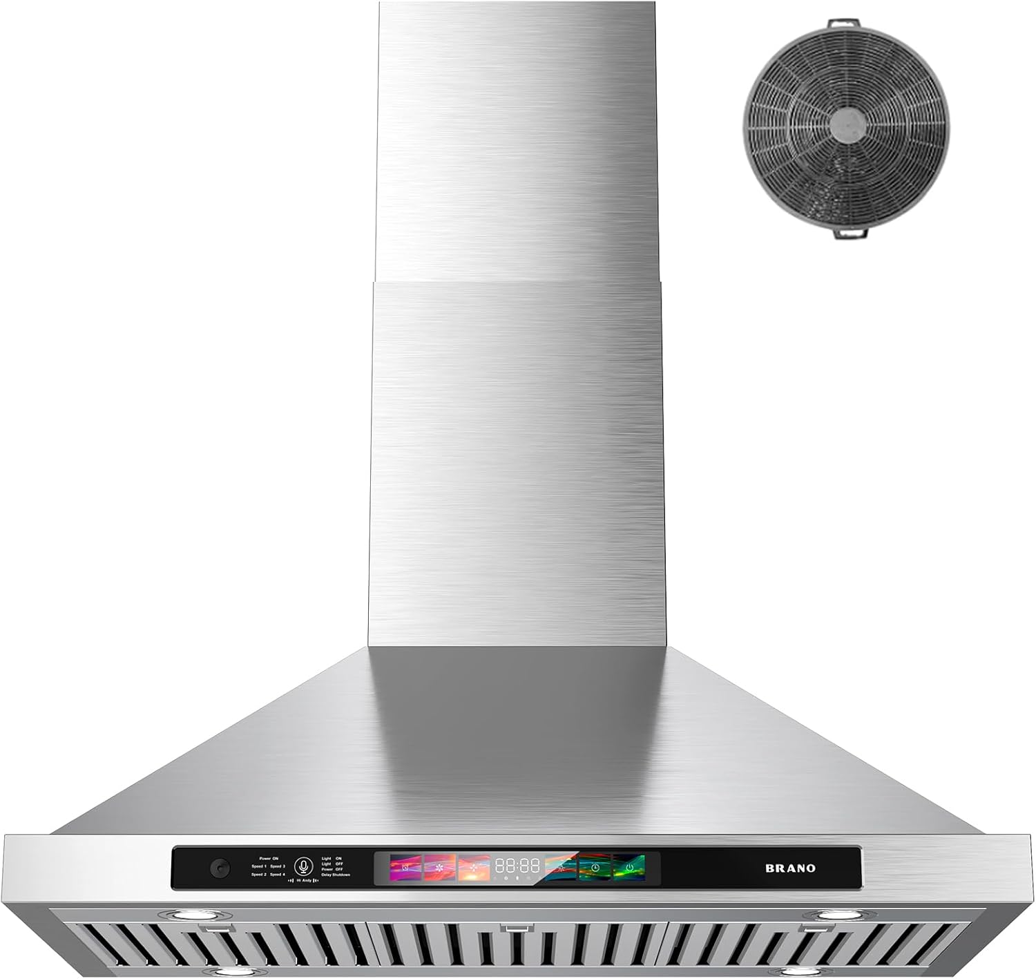 36 インチ 900 CFM ステンレススチール製コンバーチブル壁掛けレンジフード、カーボンフィルターと 4 LED ライト付き