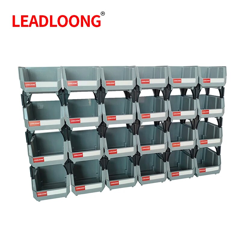 LEADLOONG パーツビン 6/24 個 13.5x10.5x7.6cm/5x4*3 インチグレー積み重ね可能なプラスチックガレージツール収納ボックスコンテナオーガナイザービン