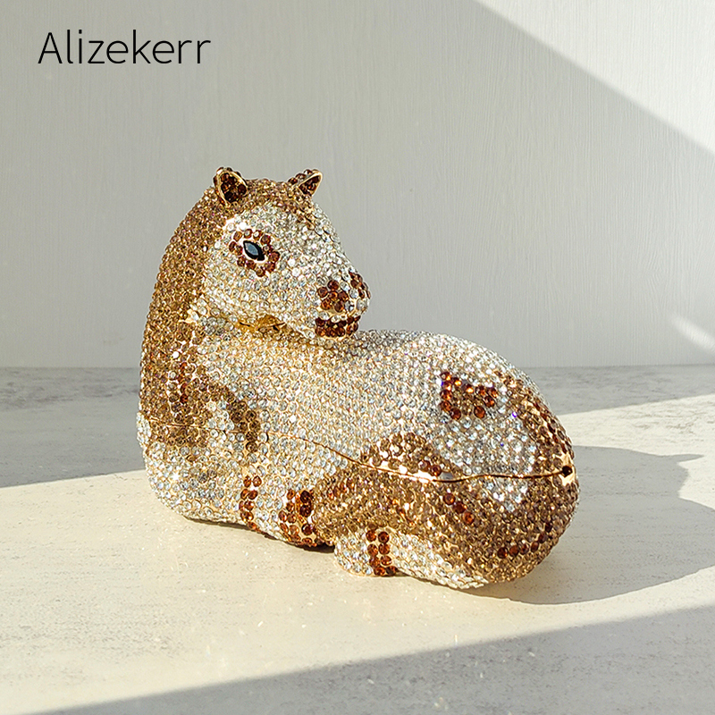 Alizekerr 馬型ダイヤモンドイブニングバッグ 2025 高級デザイナーゴージャスなスパークリングラインストーンメタルクラッチ財布ウェディングパーティー