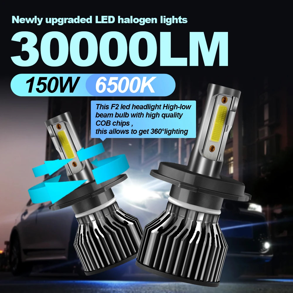 Roadsun 150 ワット LED ヘッドライト 30000LM 9005 9006 H1 H7 H11 ハイビーム ロービーム 9007 H4 フォグランプ 6000K ホワイトカーターボライトキット
