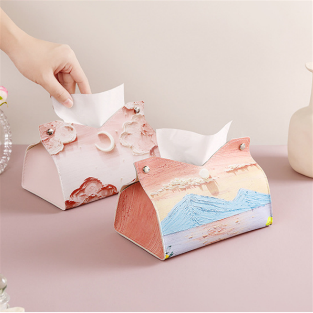 ヴィンテージ油絵花ティッシュボックスホルダー革ナプキンディスペンサーオーガナイザーカバーティッシュケース家庭用リビングルーム
