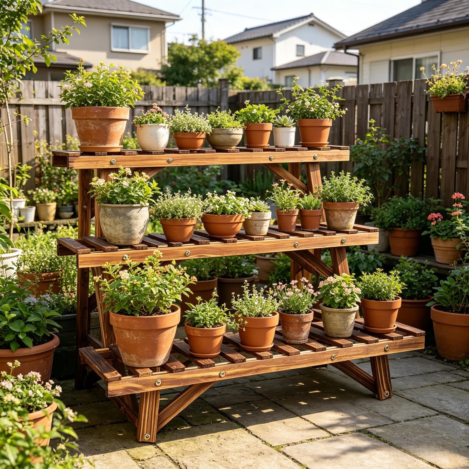 3 段ラダーシェルフ木製植物スタンド用ガーデンバルコニーリビングルーム植物ディスプレイラック植木鉢ホルダープランターオーガナイザー