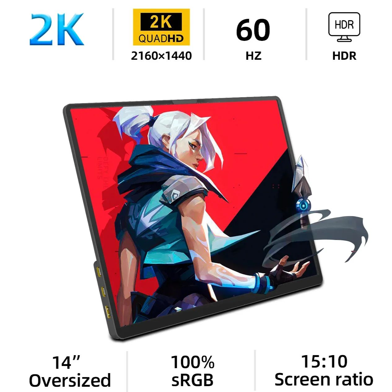 ZSUS 2160*1440 14 インチ 2 18K ポータブルモニター 60HZ ラップトップ XBox PS4/5 スイッチ TV ボックス携帯電話 PC 拡張モバイル