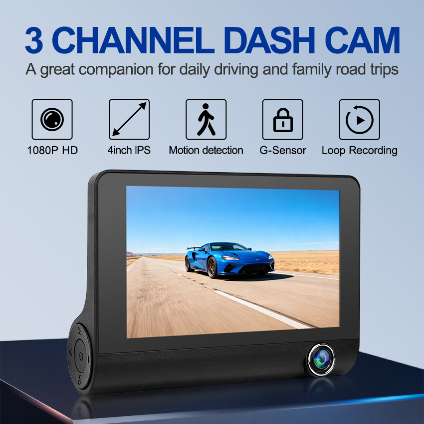 4インチダッシュカム1080PドライブレコーダーHD 1080Pフロントインサイドリアビュー赤外線ナイトビジョン車充電逆転カメラ