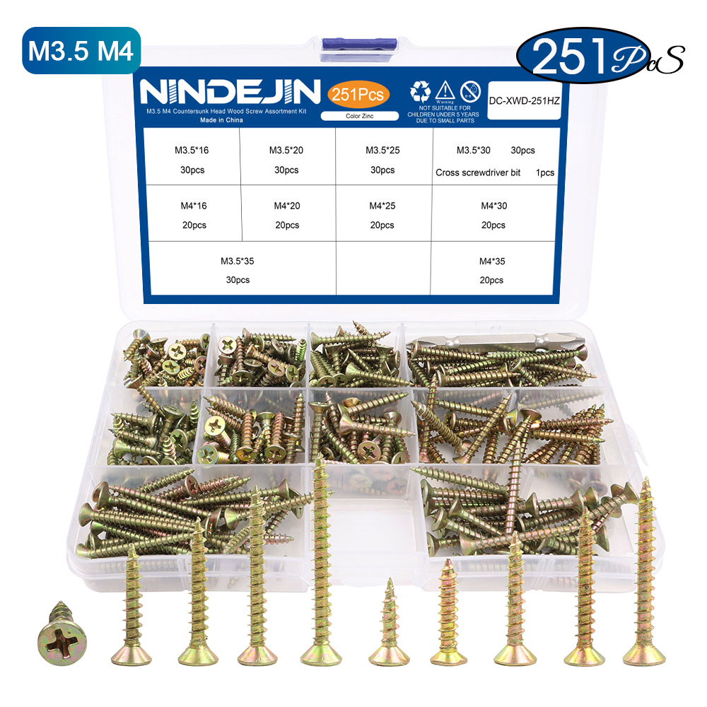 クロス平頭木ネジ詰め合わせキット M3.5 M4 亜鉛メッキプラスセルフタッピングネジセット 乾式壁シートロックと木材用