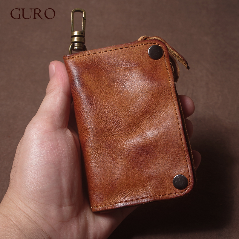 GURO 高級ブランド本革キーバッグ多機能腰掛けカードホルダー小銭入れ男性女性車のキーケースオーガナイザー