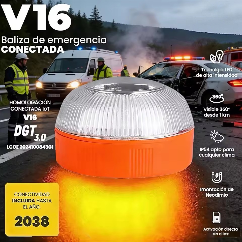 V16 緊急信号灯車の緊急信号灯 Dgt 3.0 承認済み Sim データ付き 2038 年まで支払われました緊急信号灯 2026 新しい