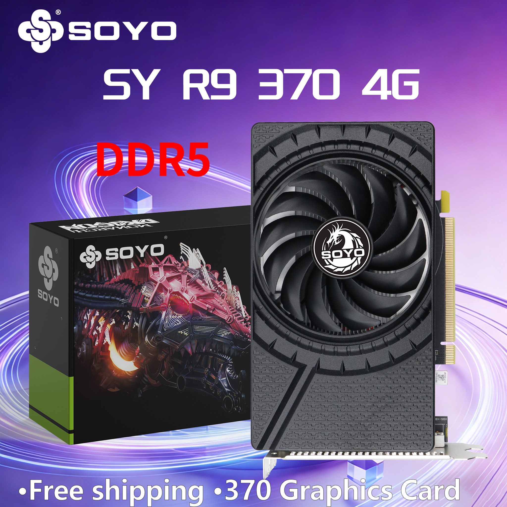 SOYO AMD Radeon R9 370 4GB GDDR5 グラフィックカード HDMI+DP+DVI PCIe3.0x16 28NM 256bit ビデオカード PC ゲーム デスクトップ コンピューター コンポーネント