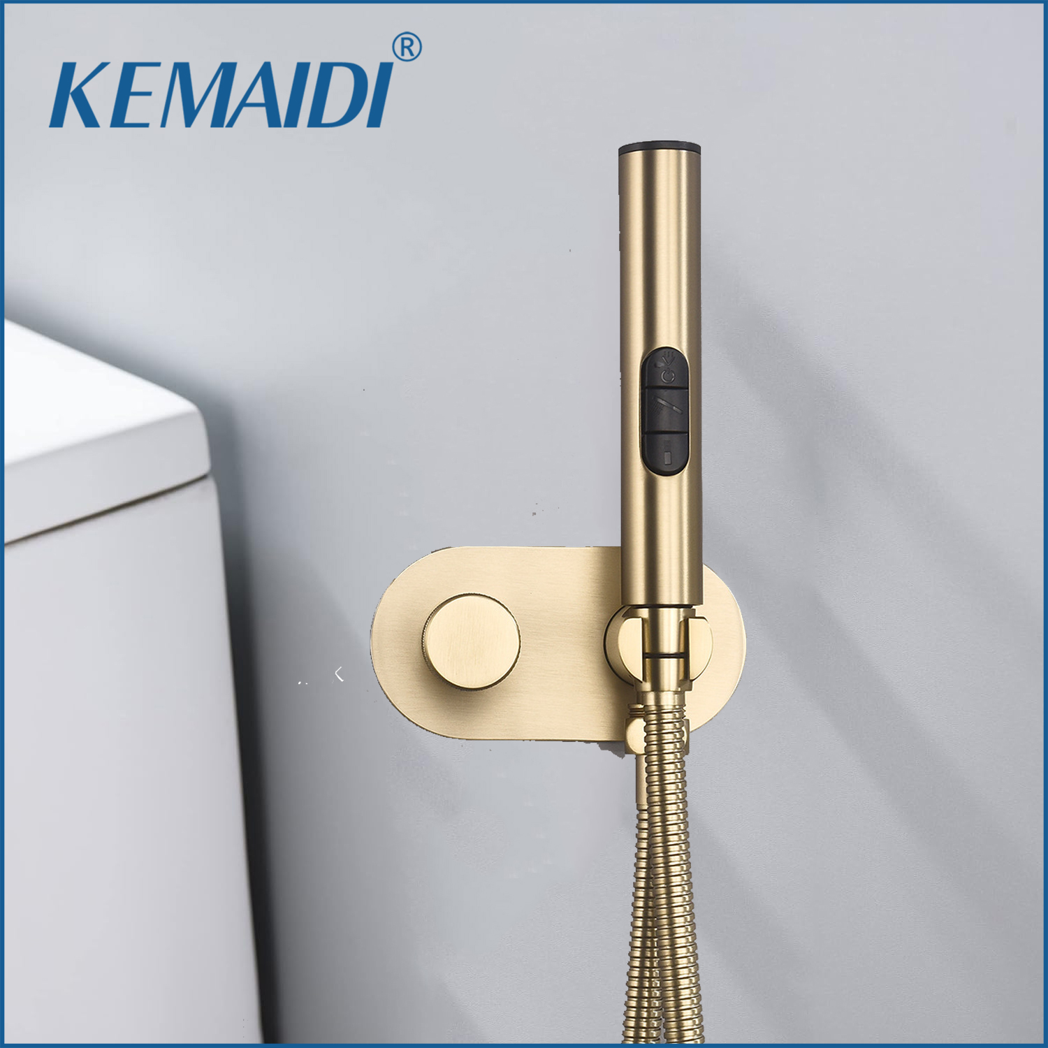 KEMAIDI ブラシゴールド浴室ビデ蛇口ウォールマウントビデスプレートイレ温冷水ミキサートイレ浴室ビデシャワー