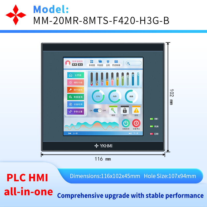 4 インチ PLC HMI オールインワン、内蔵アナログ 2AD 2DA、FX3G-20MR、12 入力 8 リレー出力 4 高速パルス 100K