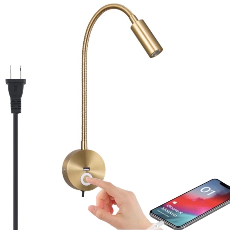 Tokili LED ゴールデン ウォール ランプ USB 充電器付き