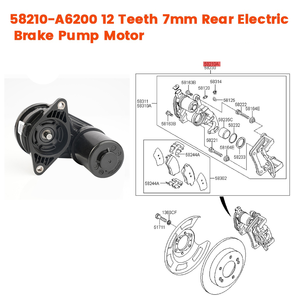58210-A6200 12 歯 7 ミリメートルリアブレーキポンプモーターヒュンダイ I30 Kia Ceed 12-18 パーキングキャリパーアクチュエーター 58310-A6A20 58230-A6200