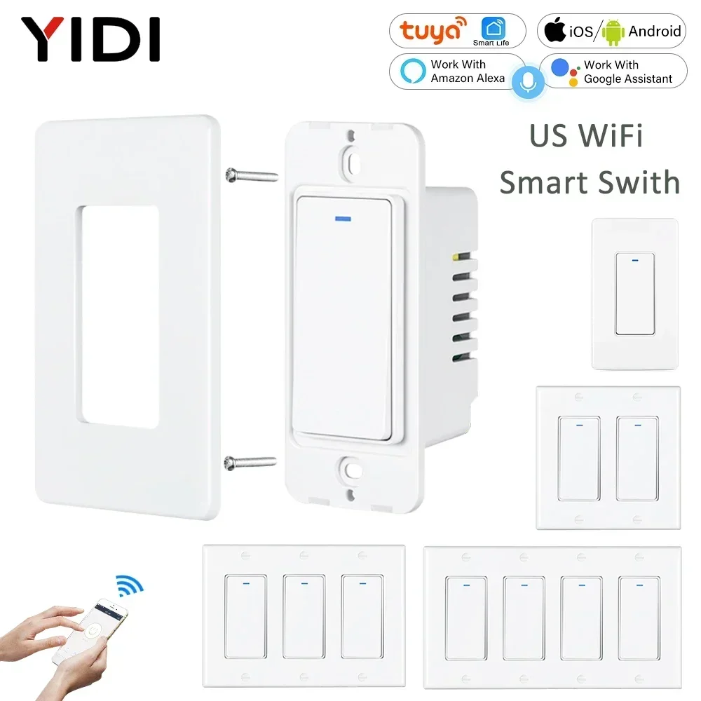 US AU BR Tuya 2 3 ウェイ Alexa WiFi スマートリモコンプッシュボタンライトスイッチスマートライフ WalI マウントアップダウンデュアル 110V 230V