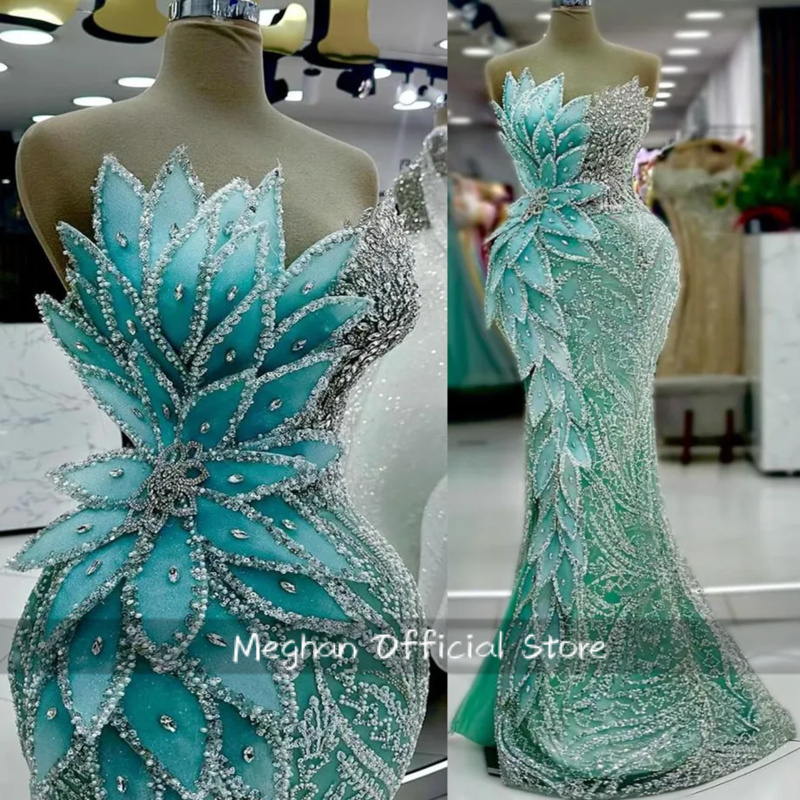 麻生エビセージプロムドレスクリスタル花柄イブニングフォーマルパーティーレセプション誕生日セレブ婚約ガウンドレスカスタマイズ