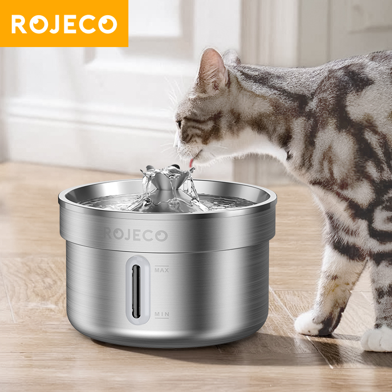 ROJECO ステンレス鋼ペット水飲み場自動猫水噴水スマートペットウォーターディスペンサー犬猫飲料供給用
