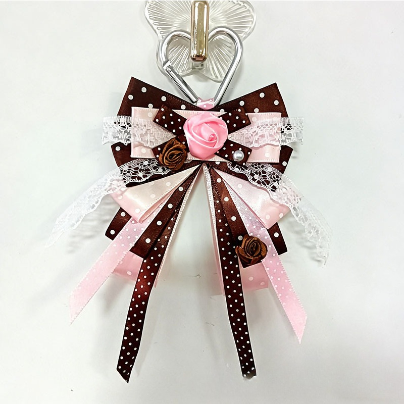 甘いソフトピンクブラウンロリータレースローズ水玉リボンキーホルダー繊細なペンダントチャームキーホルダー Ita バッグ装飾
