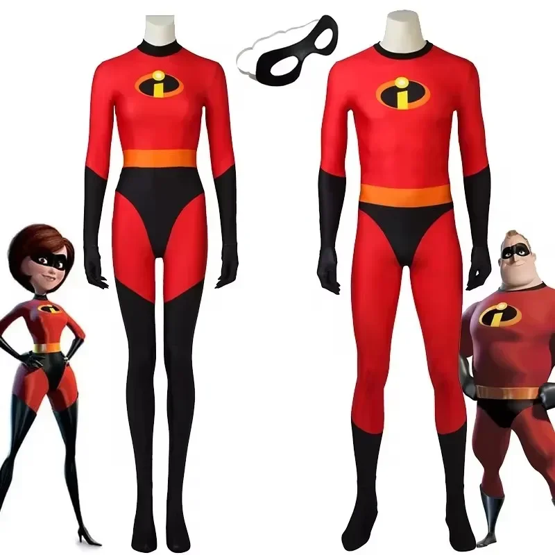 ミスターミセスインクレディブルコスプレ衣装アニメインクレディブルレッドジャンプスーツボディスーツマスクフルセットハロウィンコスチューム女性のための