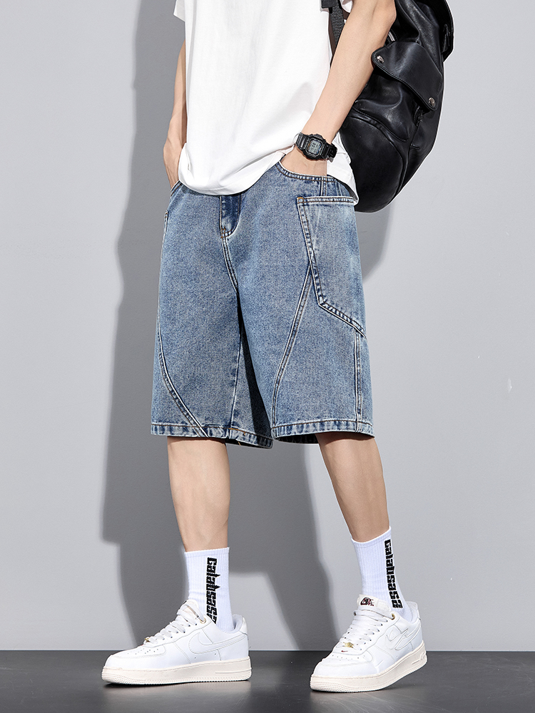 メンズ夏デニムカーゴショーツビッグサイズ 8XL 7XL 6XL ウエストゴムストレートだぶだぶのジーンズショートパンツ