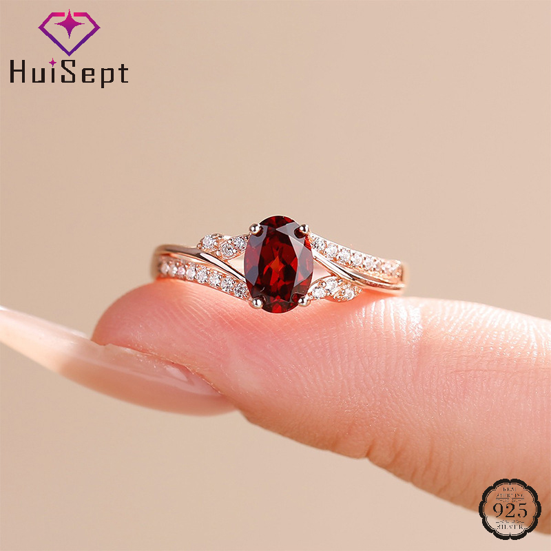 HuiSept ファッション 925 シルバージュエリーリングルビージルコンアクセサリー女性のための結婚式の約束パーティーギフト指輪卸売