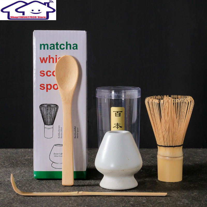 4 ピース/セット抹茶セット竹泡立て器茶スプーンセラミックフィッティング抹茶泡立て器 (茶筅) 茶スプーンとスクープ (茶杓) 茶道具
