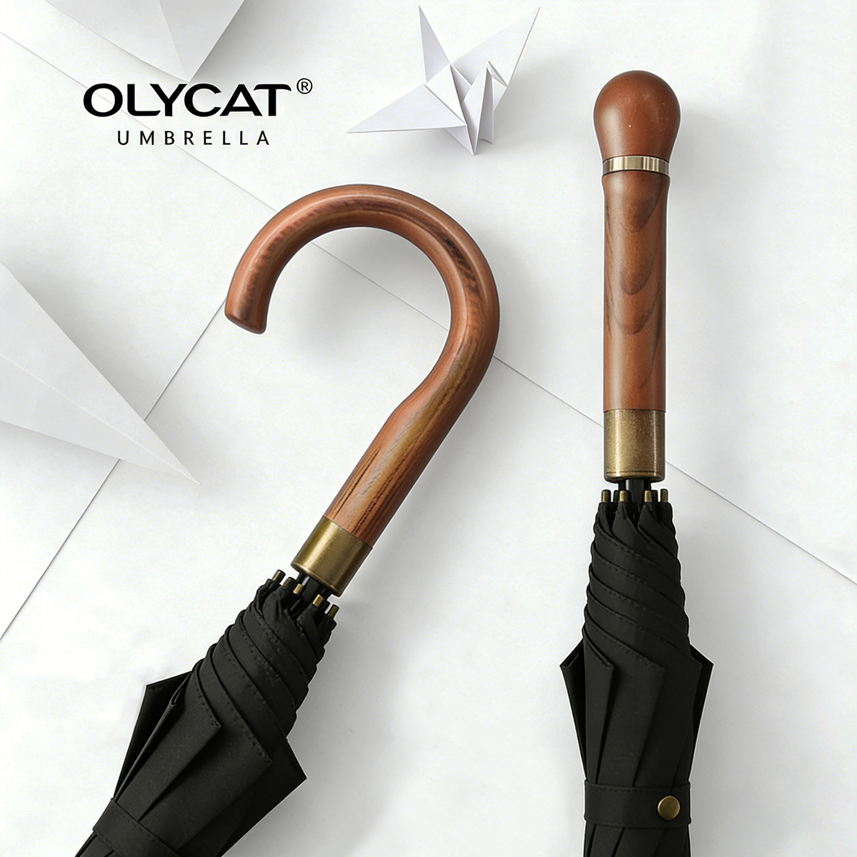 OLYCAT 大型傘防風 8 リブ木製ハンドル大きな傘男性女性半自動ゴルフ傘雨クラシックスタイル