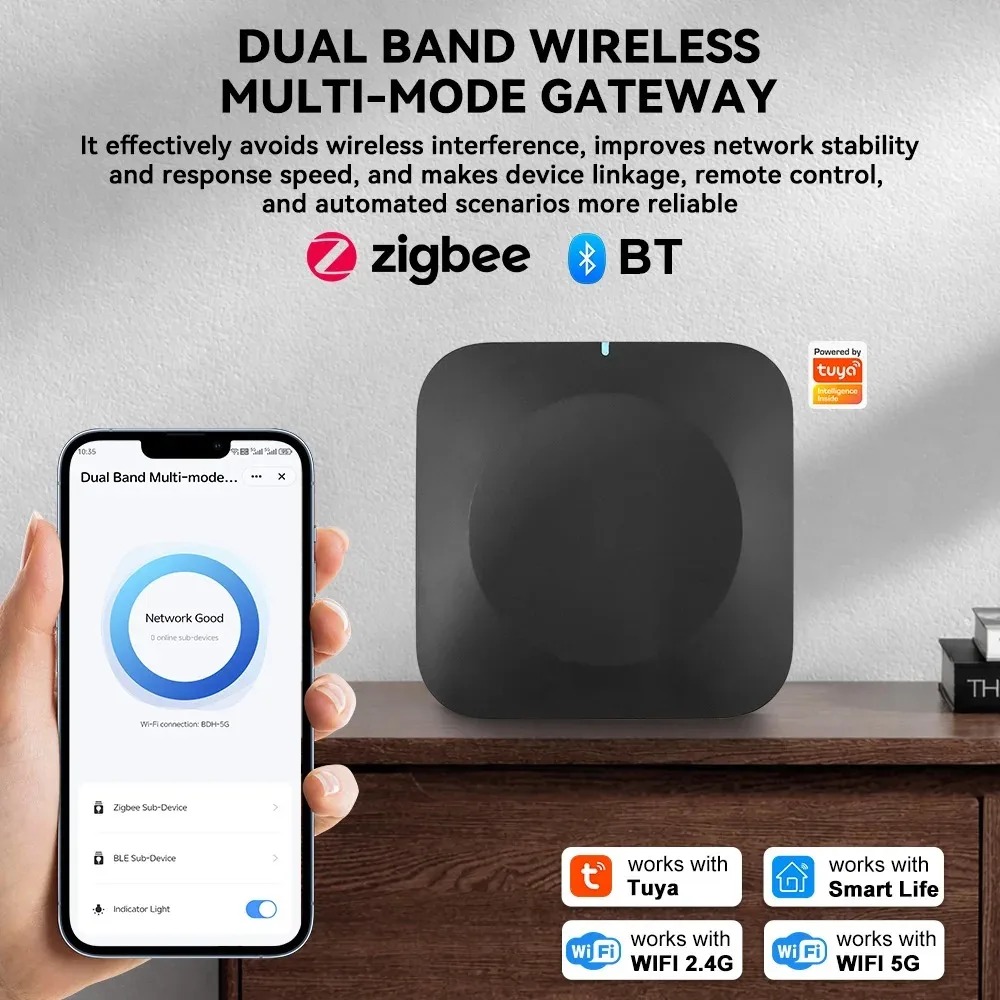 Tuya Zigbee Bluetooth ゲートウェイ、2.4G/5G WiFi ハブ、ローカルオートメーション、40m 範囲、Tuya Smart Life と連携して家全体を制御
