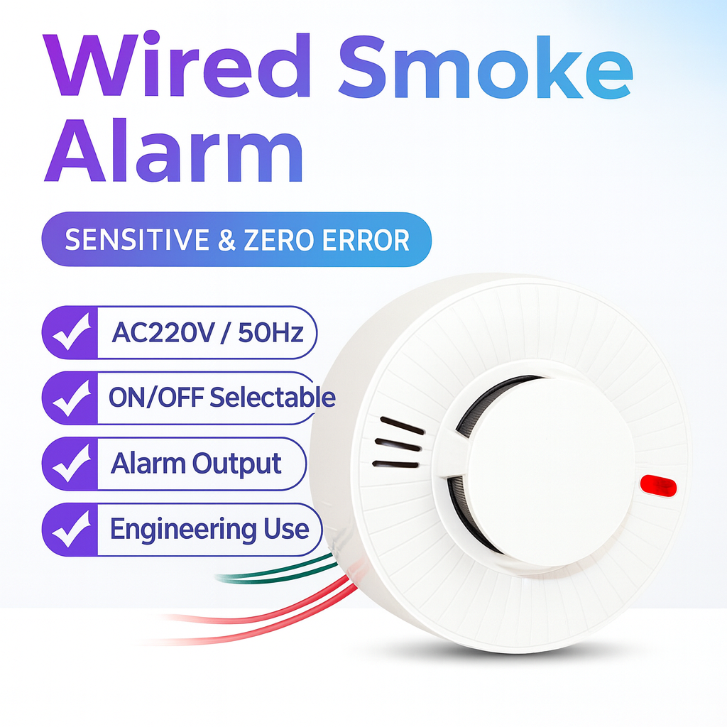有線煙感知器AC220V | NO/NCスイッチ出力 |高感度火災警報センサー |産業/ホテル/プロジェクトのセキュリティ用途