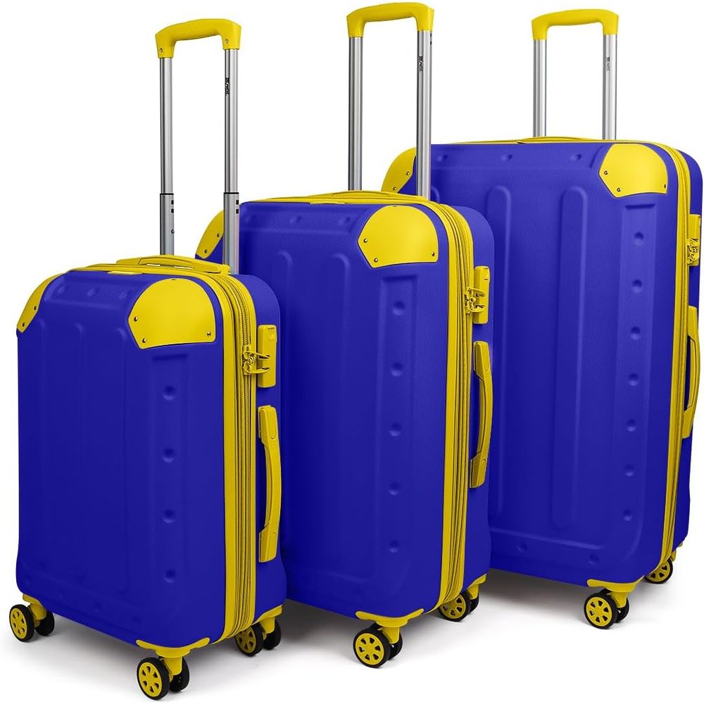 荷物 3 点セット: TSA ロック付き 20/24/28 スピナー スーツケース セット、男性用 ブルーとイエロー