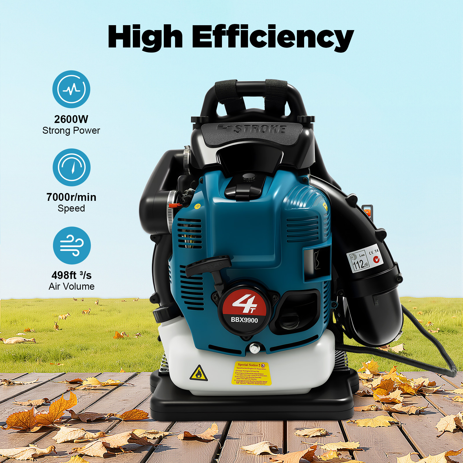 75.6CC 4ストロークガスバックパックリーフブロワー、2600W 498フィート、クルーズコントロール付き、芝生庭の破片清掃、商業用