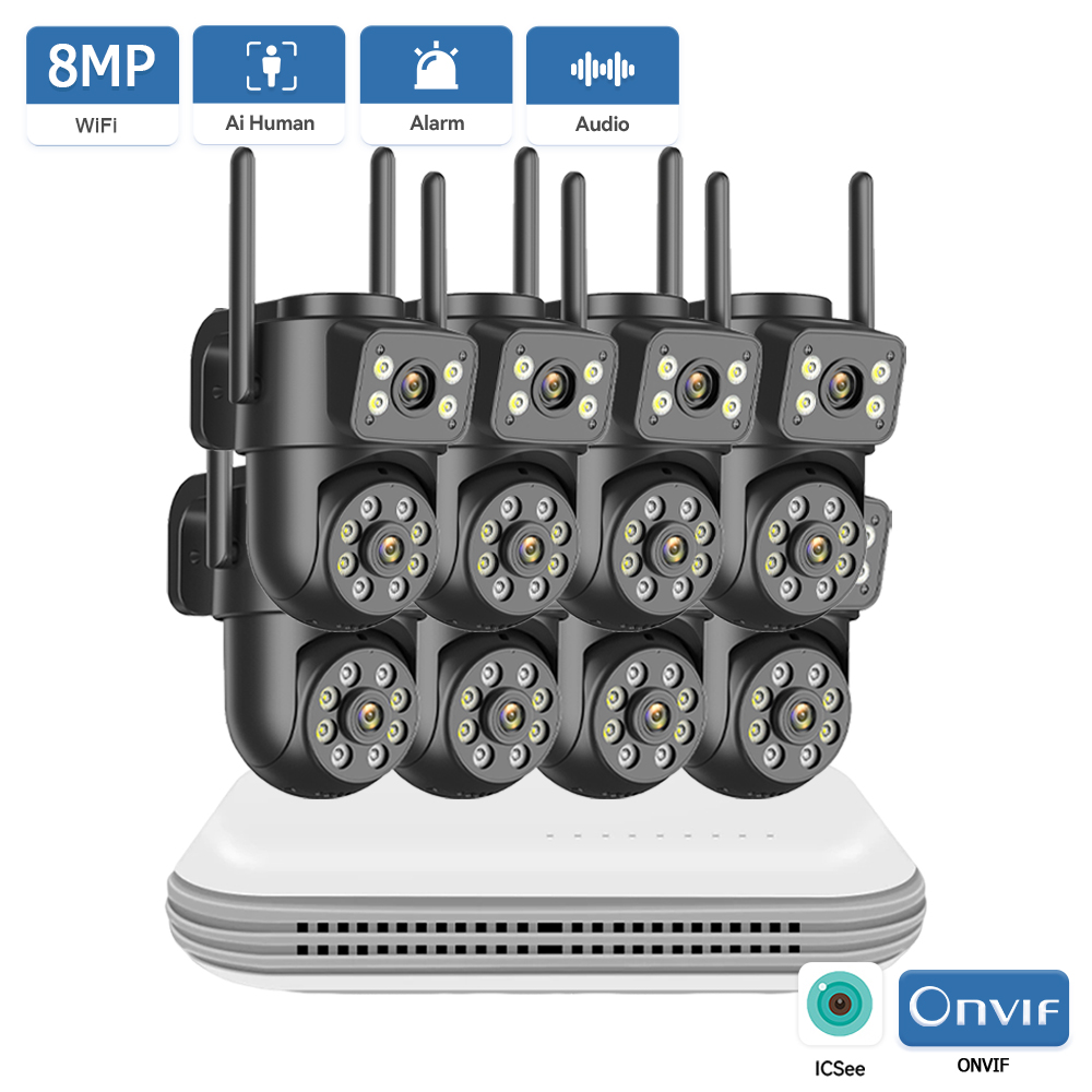 8MP PTZ WiFi カメラキットデュアルレンズ IP カメラ牽引オーディオナイトビジョン屋外 10CH ワイヤレス監視 CCTV システム iCSee アプリ