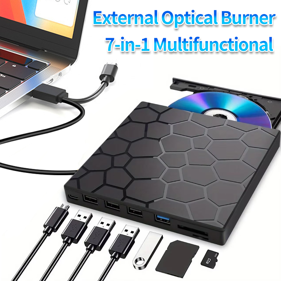 7 in 1 外付け CD/DVD バーナー レコーダー USB3.0 Type-C ポータブル DVD CD プレーヤー ラップトップ デスクトップ Windows Linux 用外付けディスクドライブ